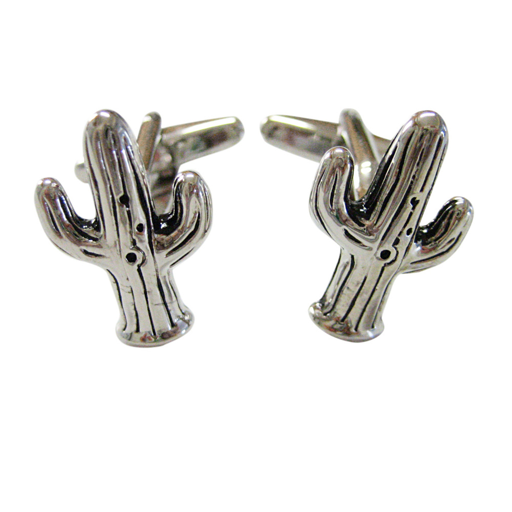 Silver Toned Cactus Cufflinks